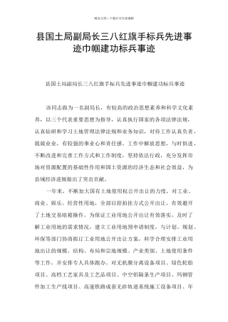 县国土局副局长三八红旗手标兵先进事迹巾帼建功标兵事迹