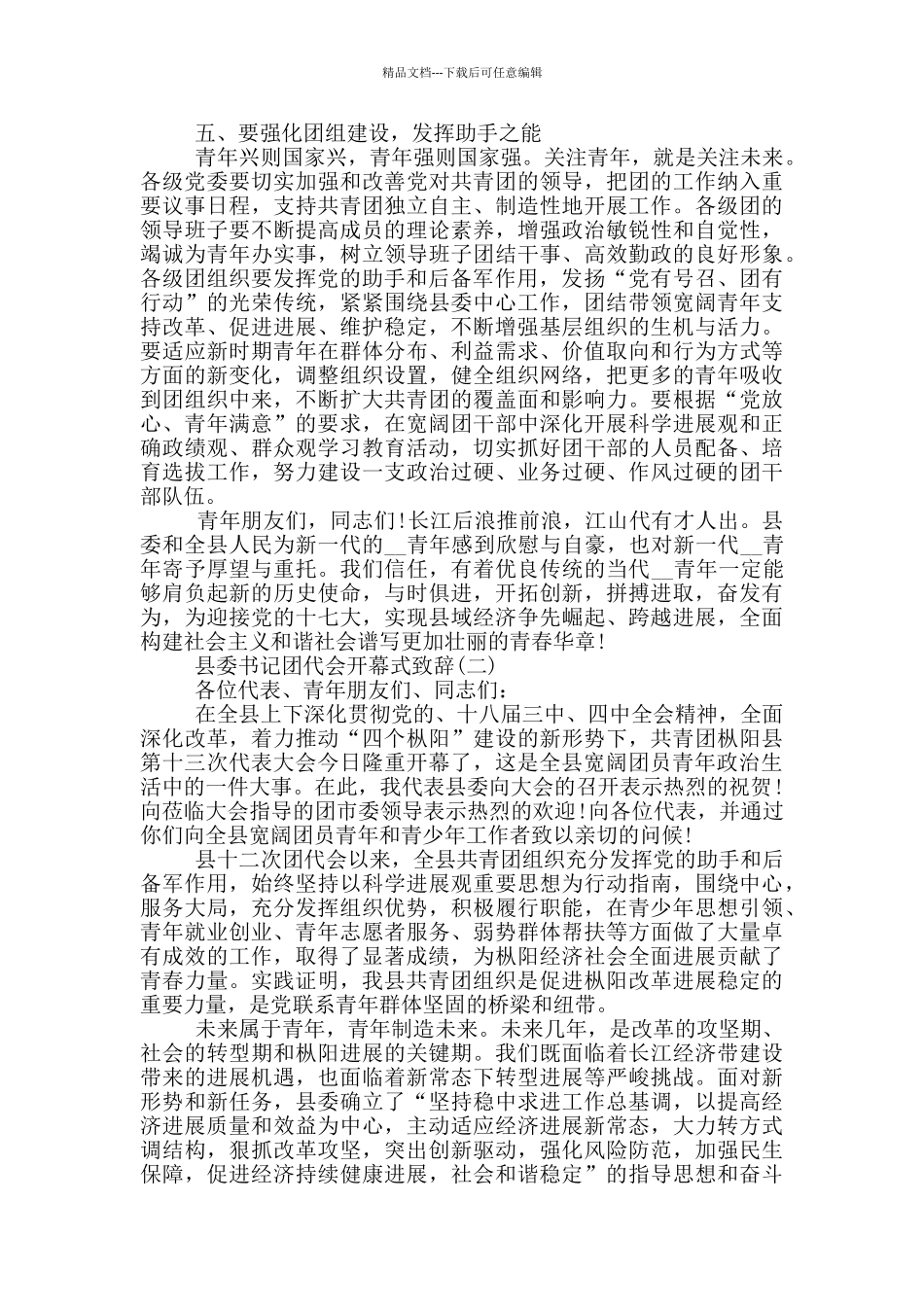 县委书记团代会开幕式致辞_第3页