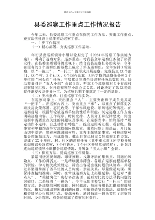 县委巡察工作重点工作情况报告