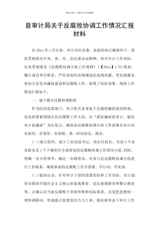 县审计局关于反腐败协调工作情况汇报材料