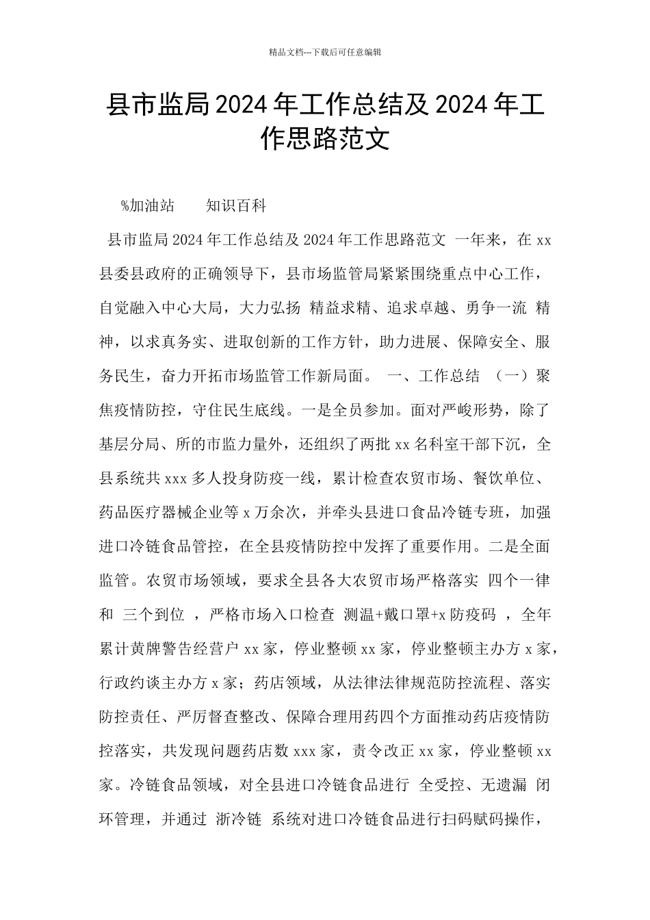 县市监局2024年工作总结及2024年工作思路范文_第1页