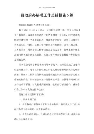 县政府办秘书工作总结报告5篇