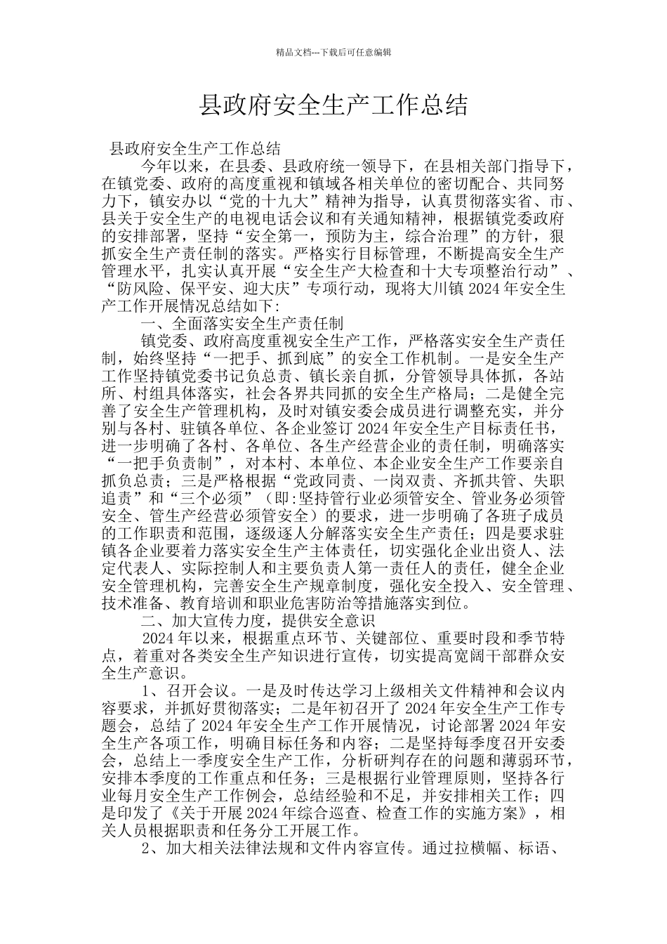 县政府安全生产工作总结_第1页