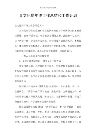 县文化局年终工作总结和工作计划