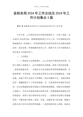 县税务局2024年工作总结及2024年工作计划集合3篇