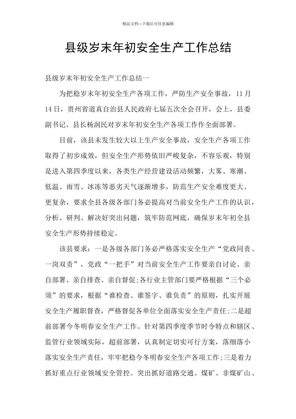 县级岁末年初安全生产工作总结_第1页