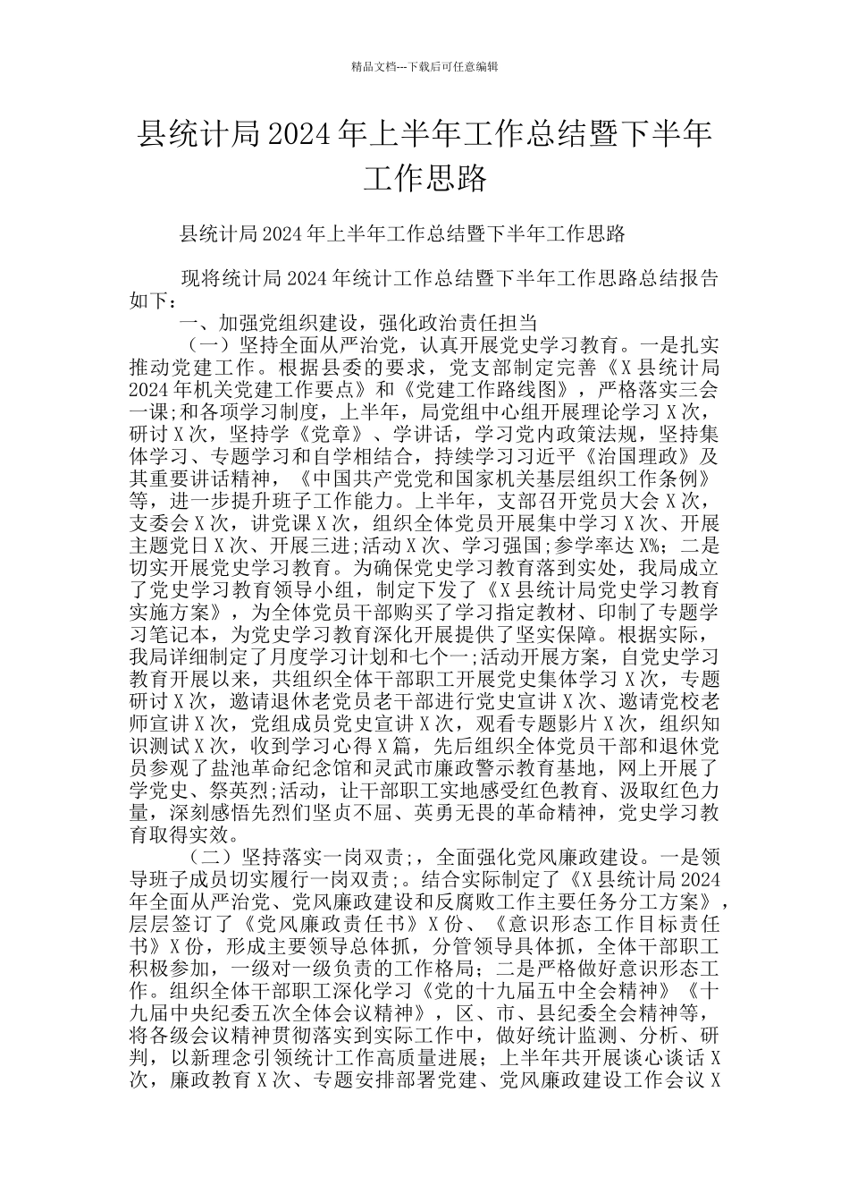 县统计局2024年上半年工作总结暨下半年工作思路_第1页