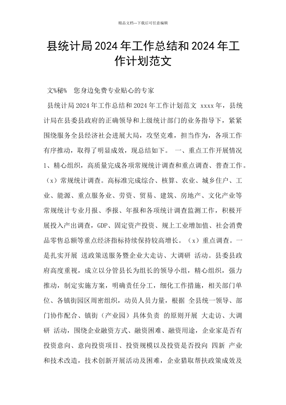 县统计局2024年工作总结和2024年工作计划范文_第1页