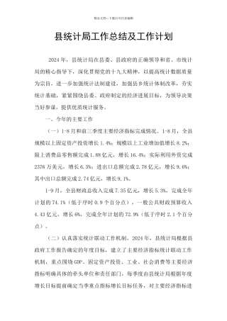县统计局工作总结及工作计划