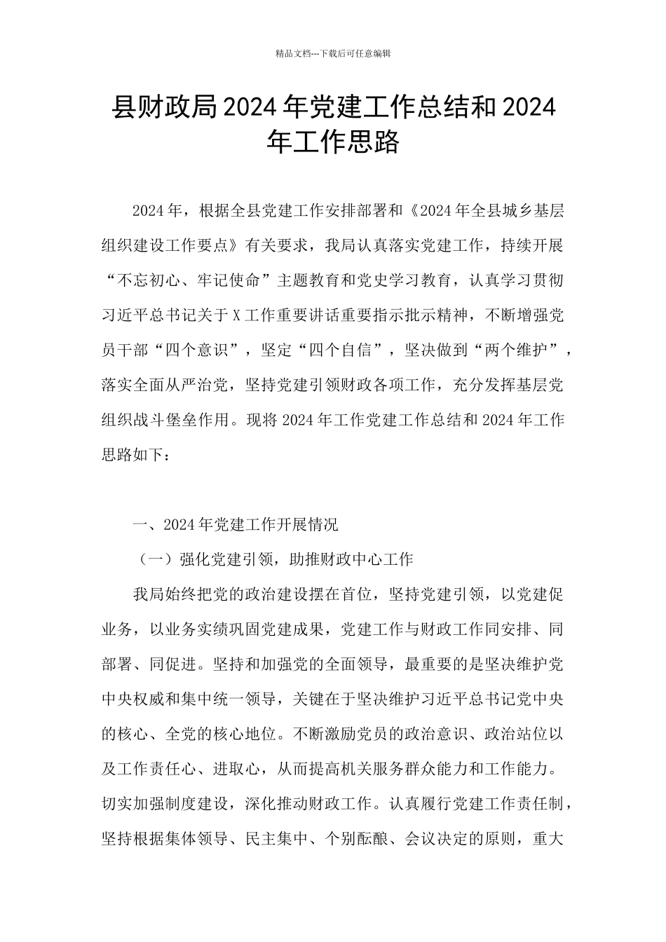 县财政局2024年党建工作总结和2024年工作思路_第1页