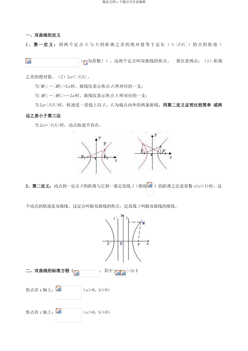 双曲线知识点总结及练习题_第1页