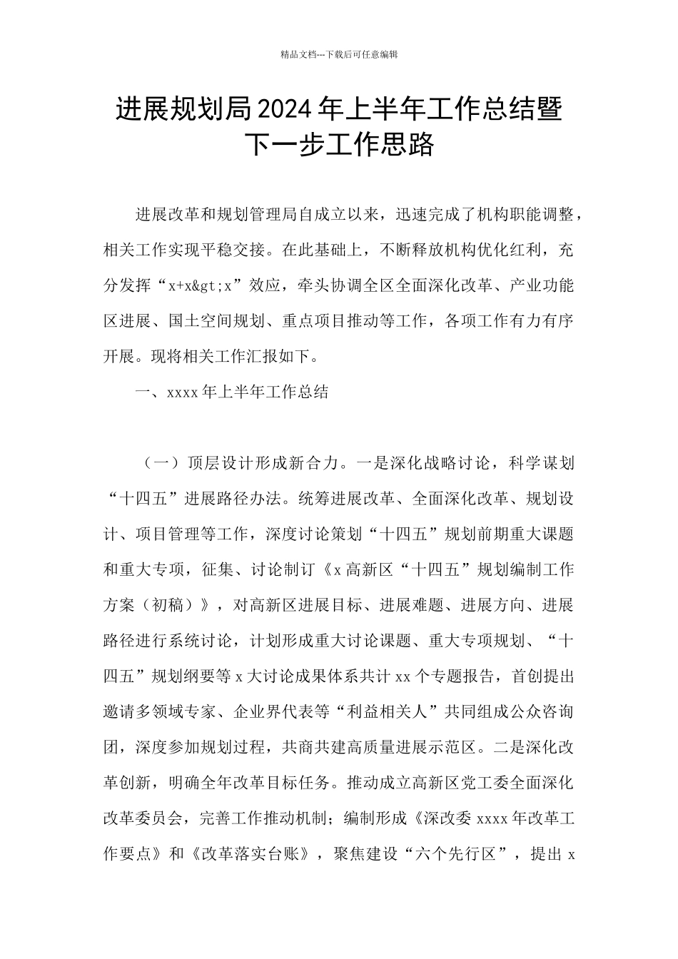 发展规划局2024年上半年工作总结暨下一步工作思路_第1页