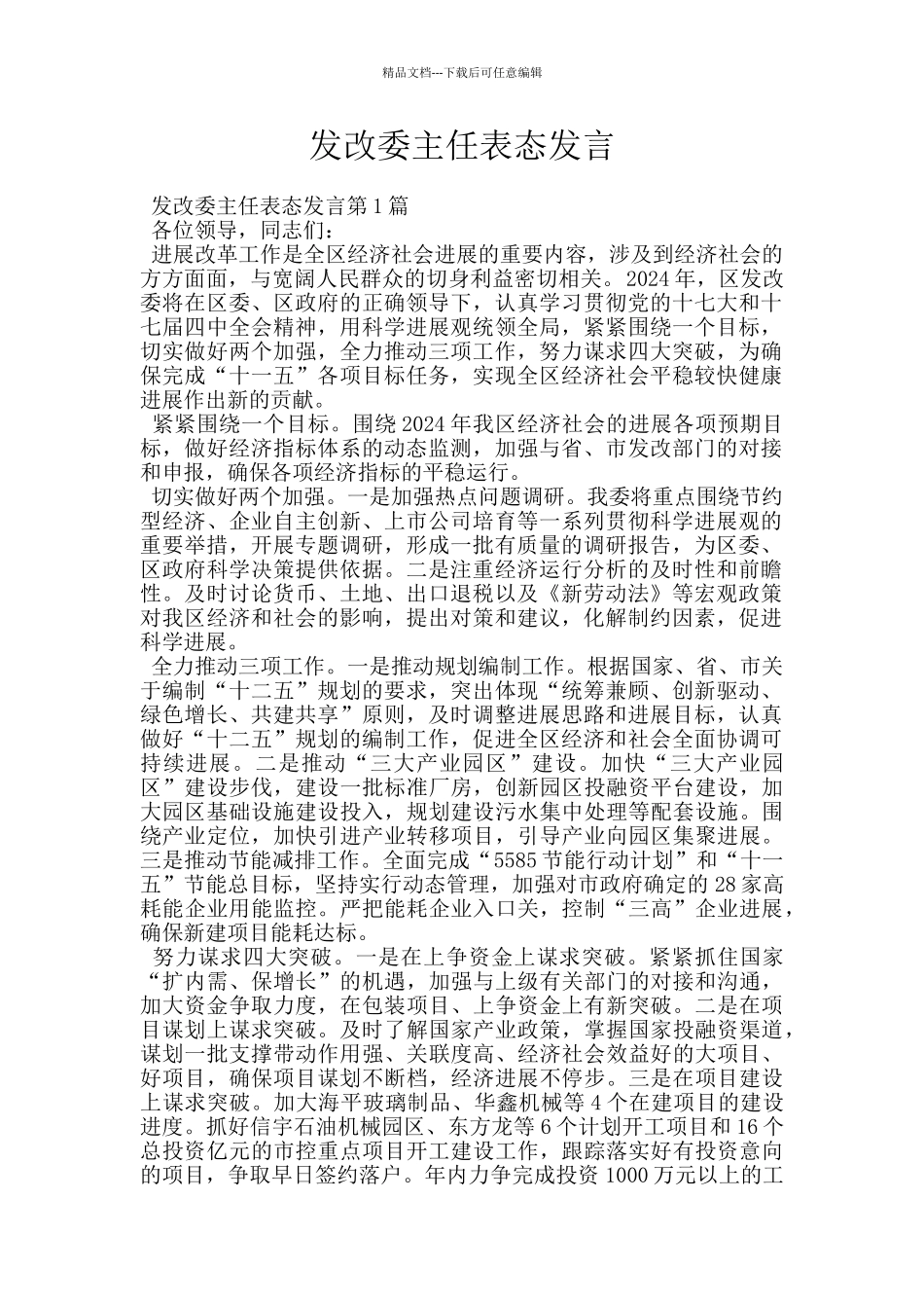 发改委主任表态发言_第1页