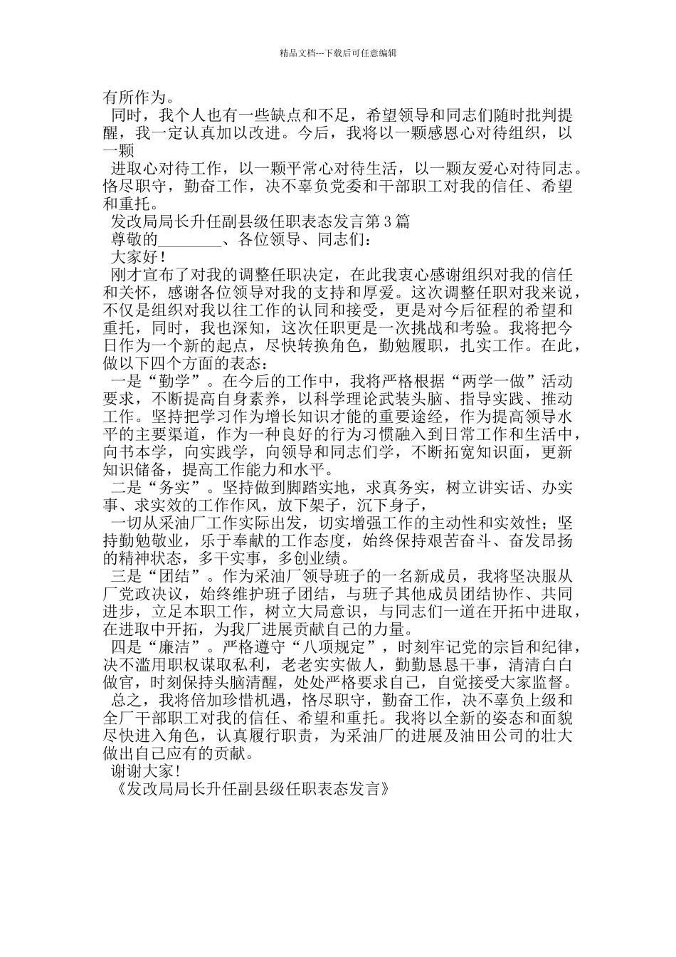 发改局局长升任副县级任职表态发言_第3页