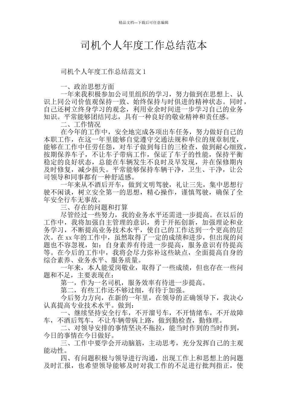 司机个人年度工作总结范本_第1页