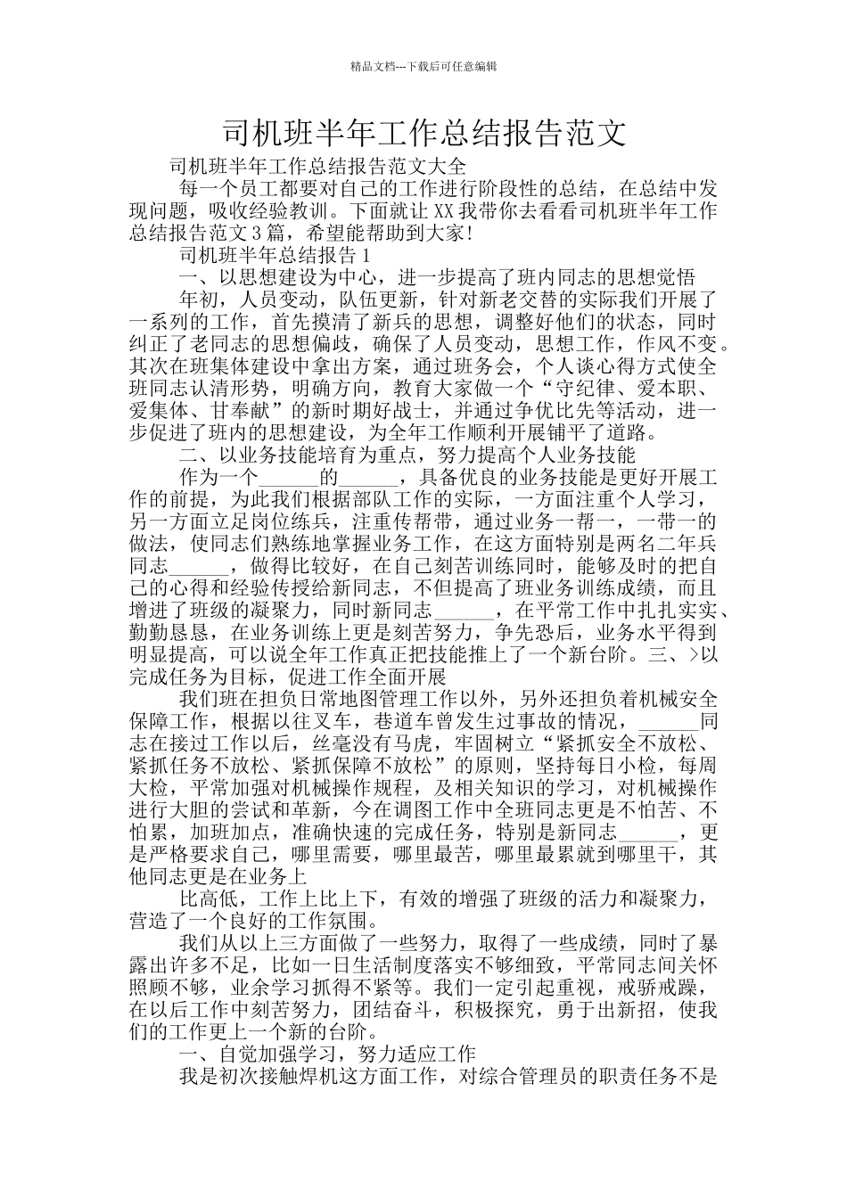 司机班半年工作总结报告范文_第1页