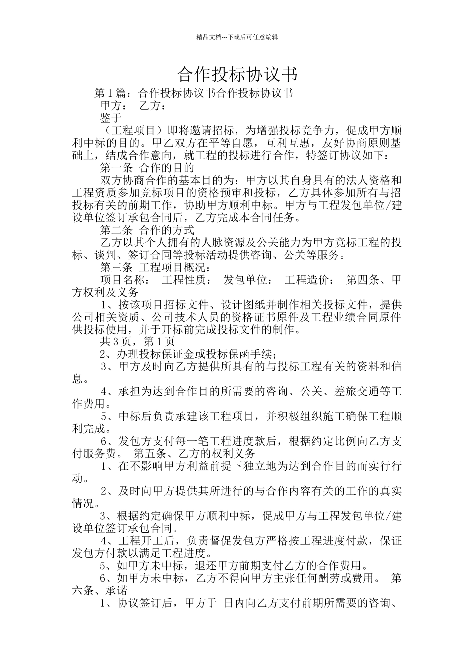 合作投标协议书_第1页