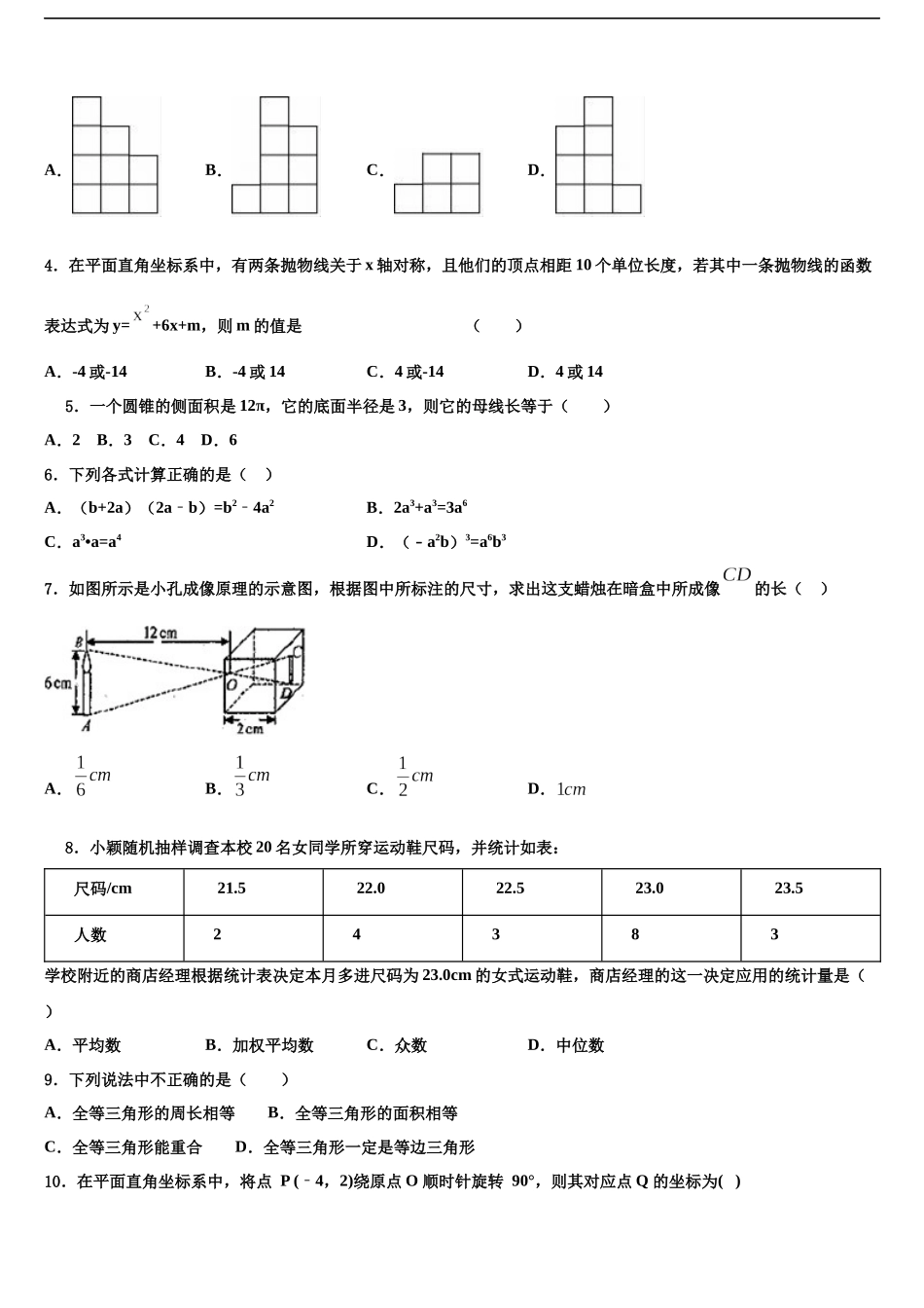 吉林省农安县三岗中学中考数学模试卷含解析_第2页