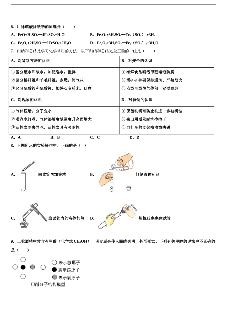 吉林省长春市九台十校联考最后化学试题含解析_第2页