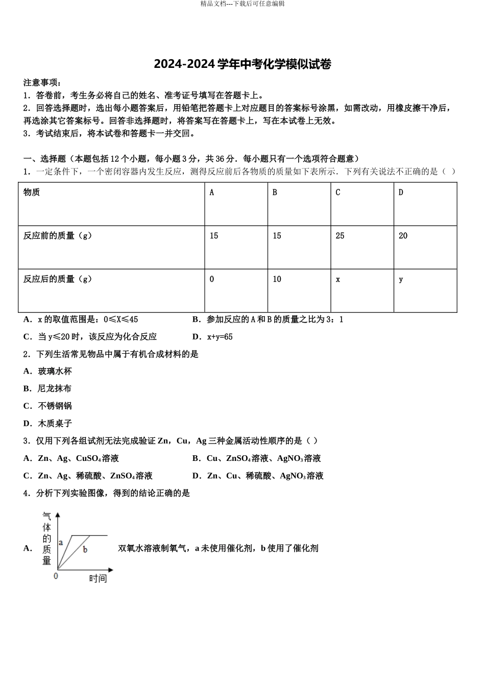 吉林省长春市榆树市第二实验中学中考化学仿真试卷含解析_第1页