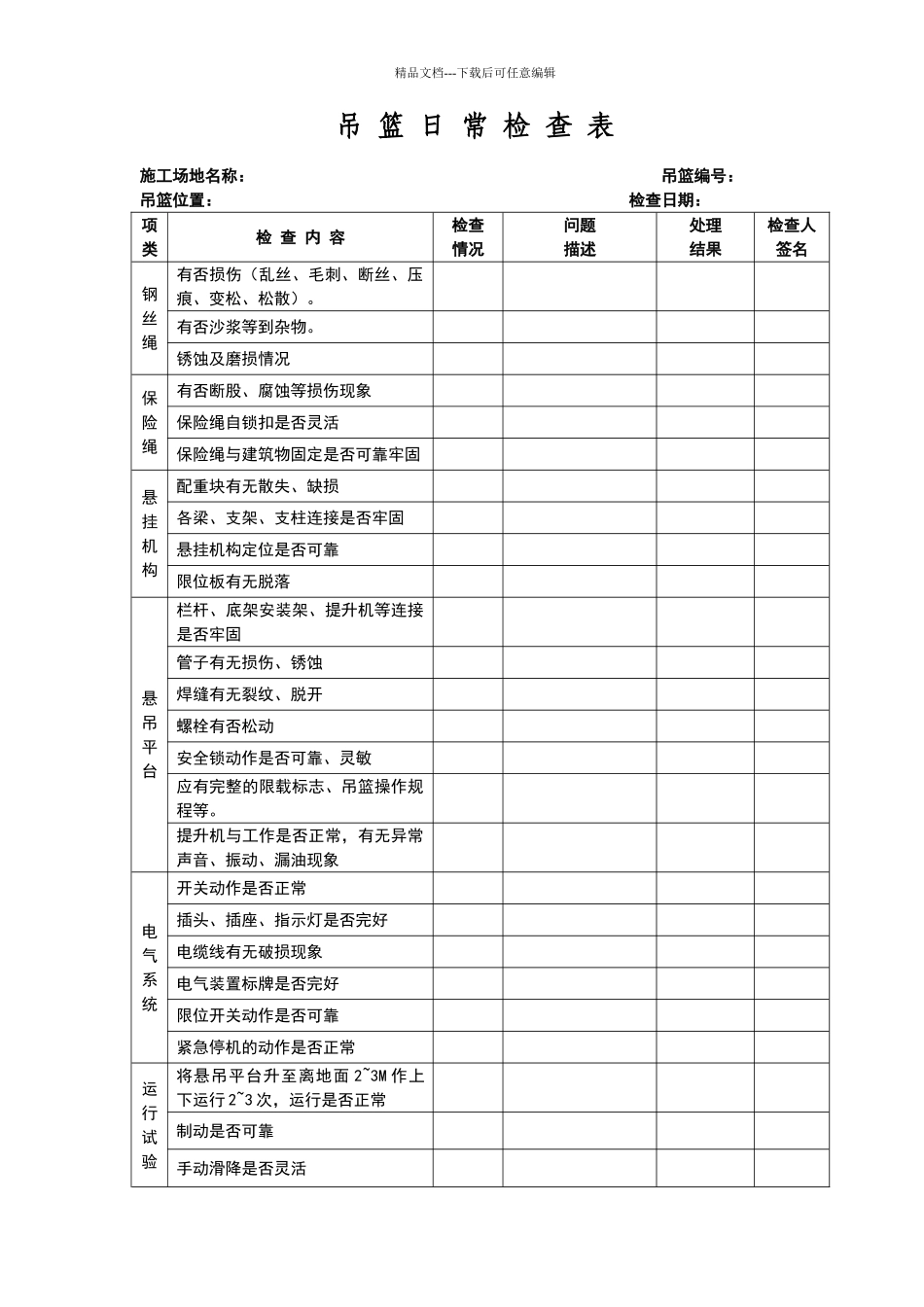 吊篮日常检查表_第1页