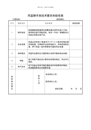 吊篮脚手架技术要求和验收表