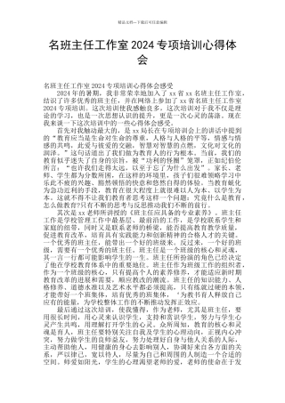名班主任工作室2024专项培训心得体会