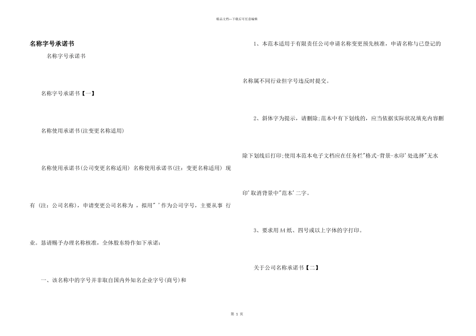 名称字号承诺书_第1页