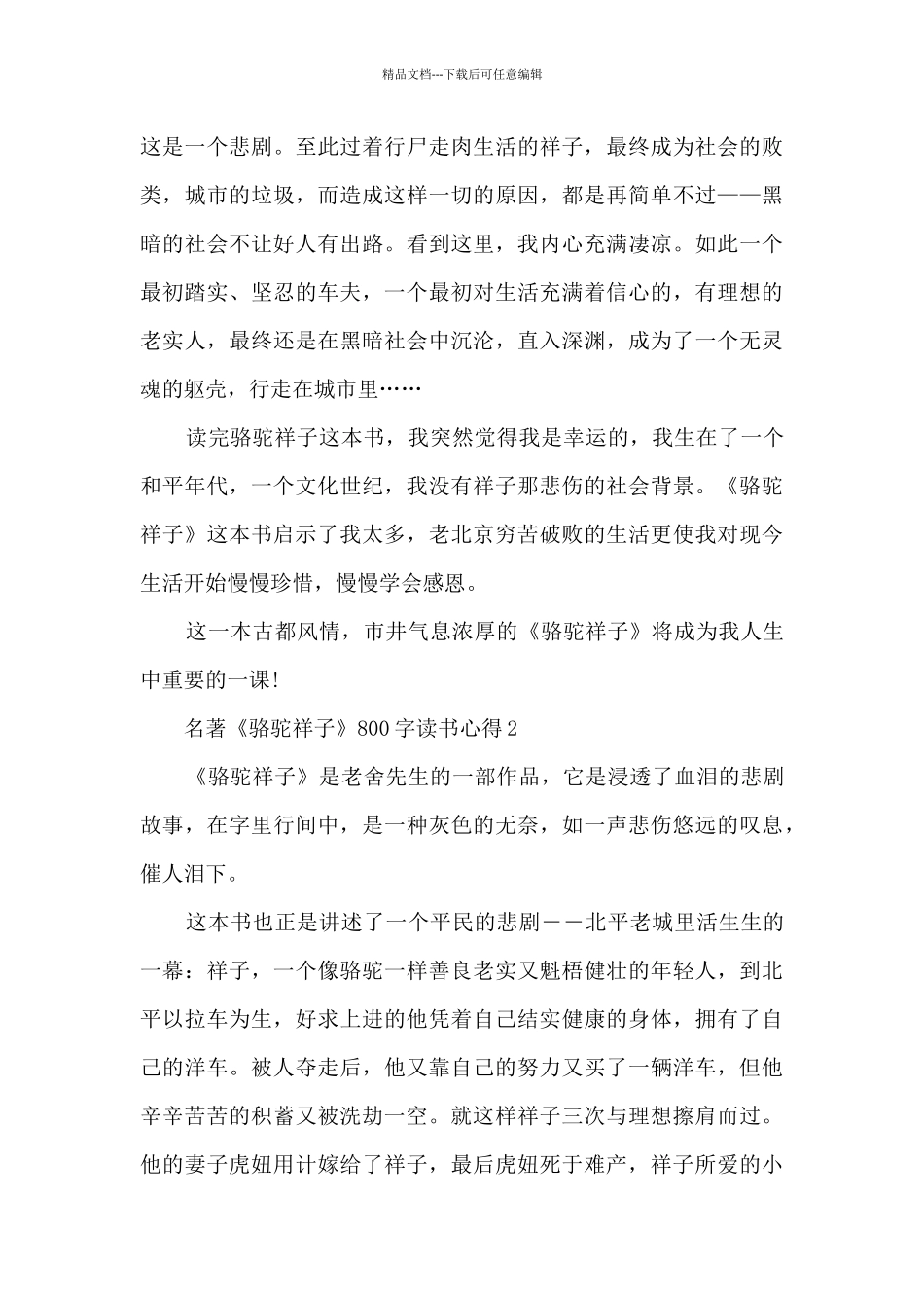 名著《骆驼祥子》800字读书心得_第2页