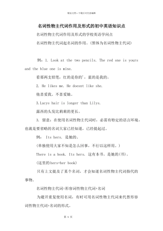 名词性物主代词作用及形式的初中英语知识点