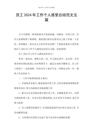 员工2024年工作个人感受总结范文五篇