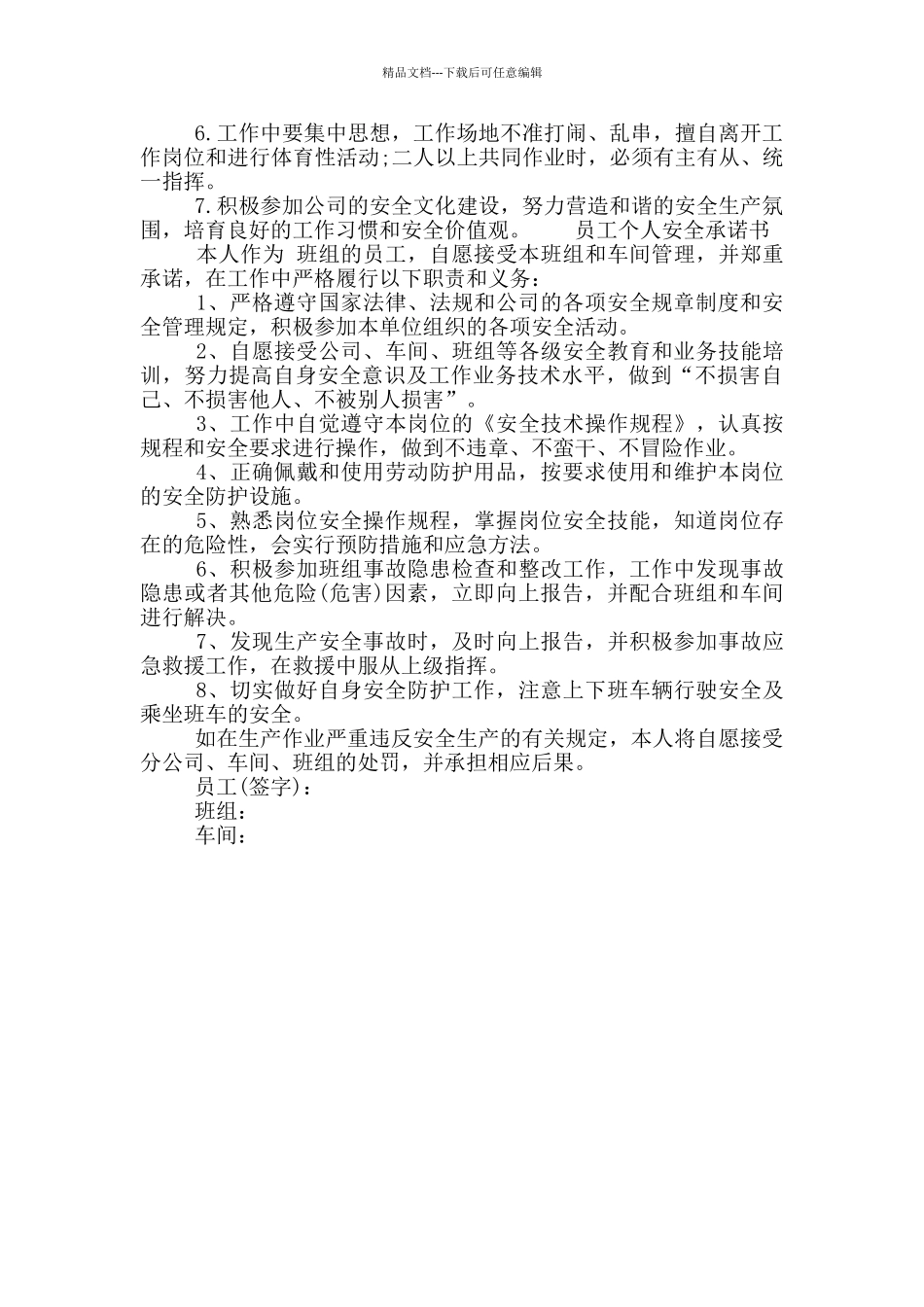 员工个人安全承诺书_第2页