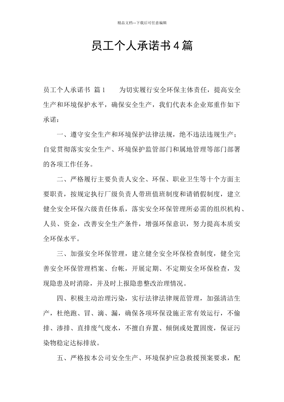 员工个人承诺书4篇_第1页