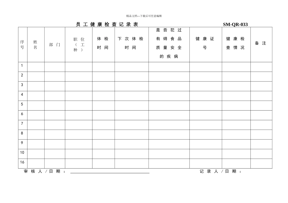 员工健康检查记录表_第1页