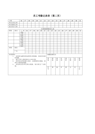 员工考勤记录表