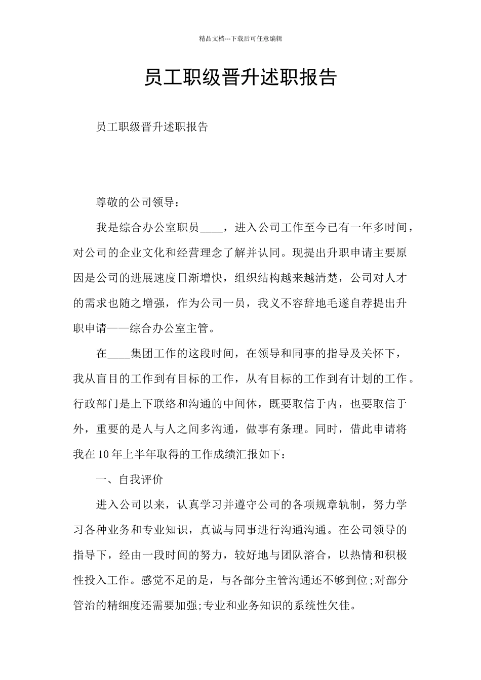 员工职级晋升述职报告_第1页