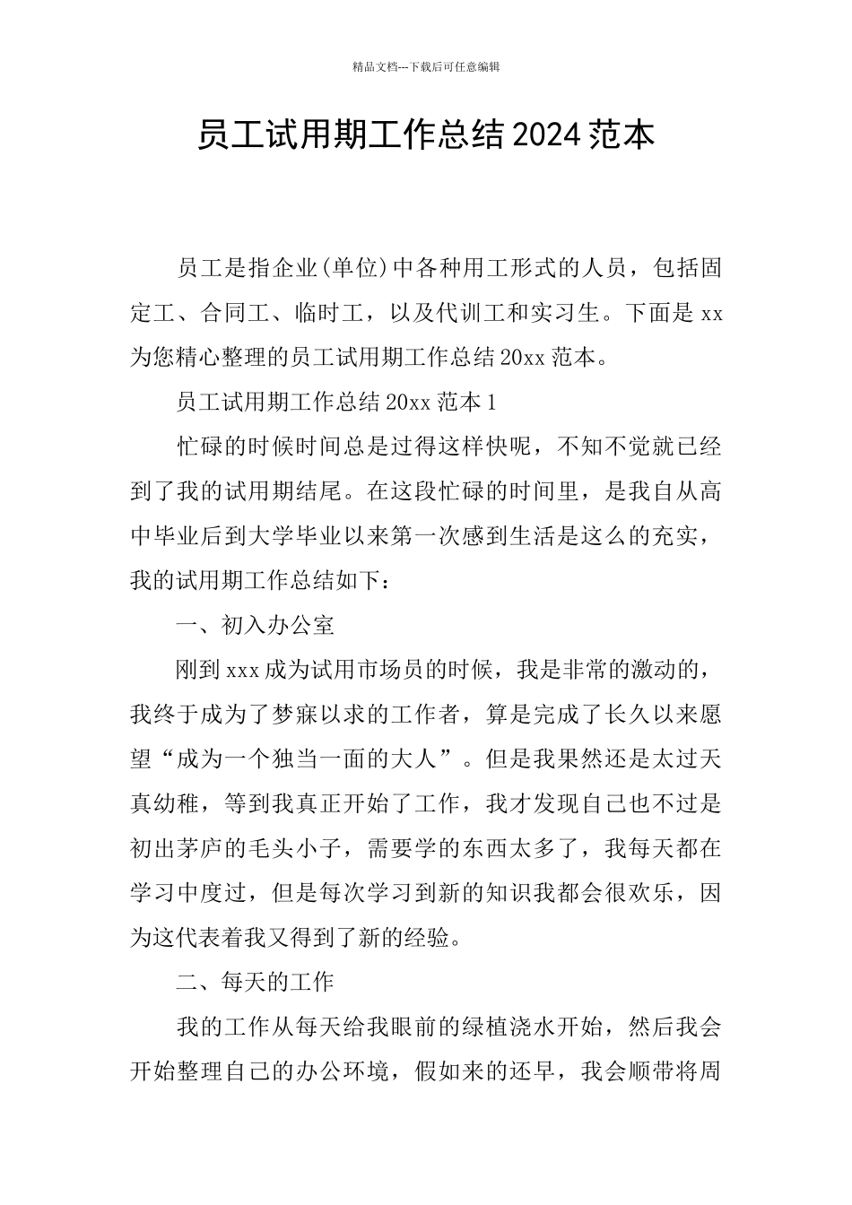 员工试用期工作总结2024范本_第1页