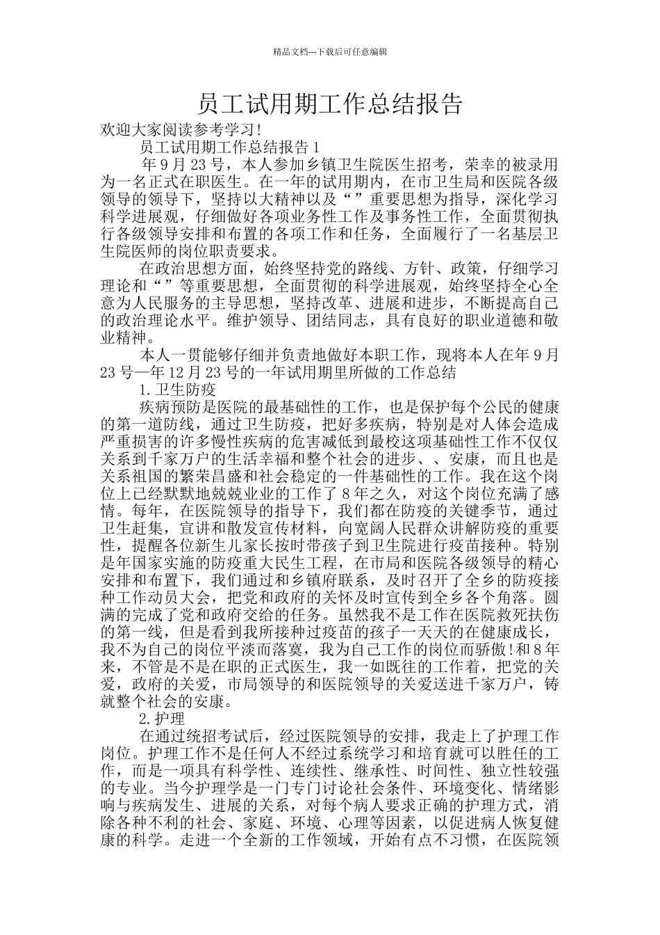员工试用期工作总结报告_第1页