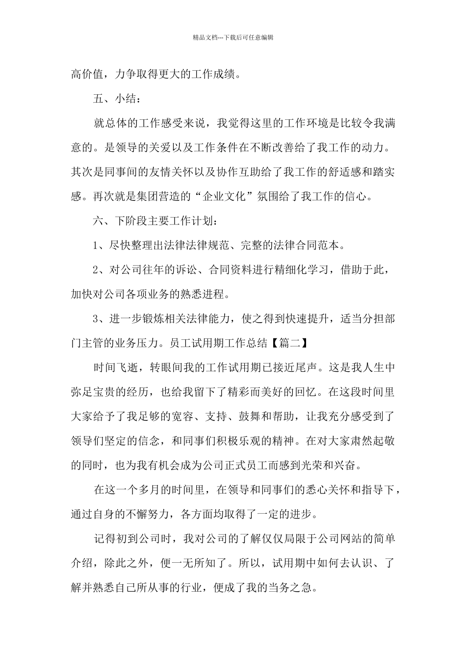 员工试用期工作总结新版2024_第3页