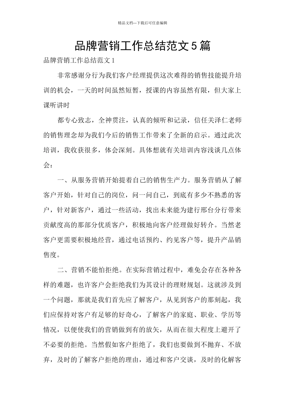 品牌营销工作总结范文5篇_第1页