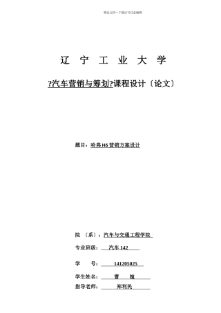 哈弗H6营销方案设计