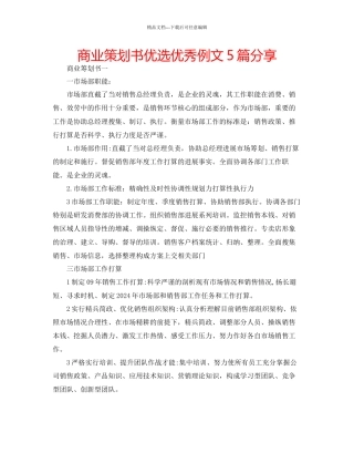 商业策划书优选优秀例文5篇分享