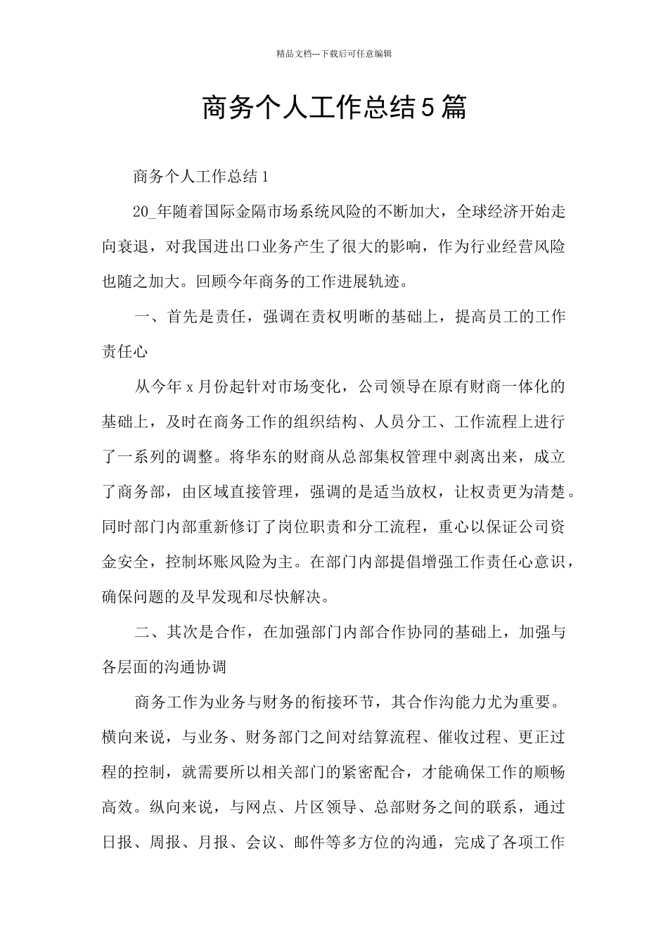 商务个人工作总结5篇_第1页