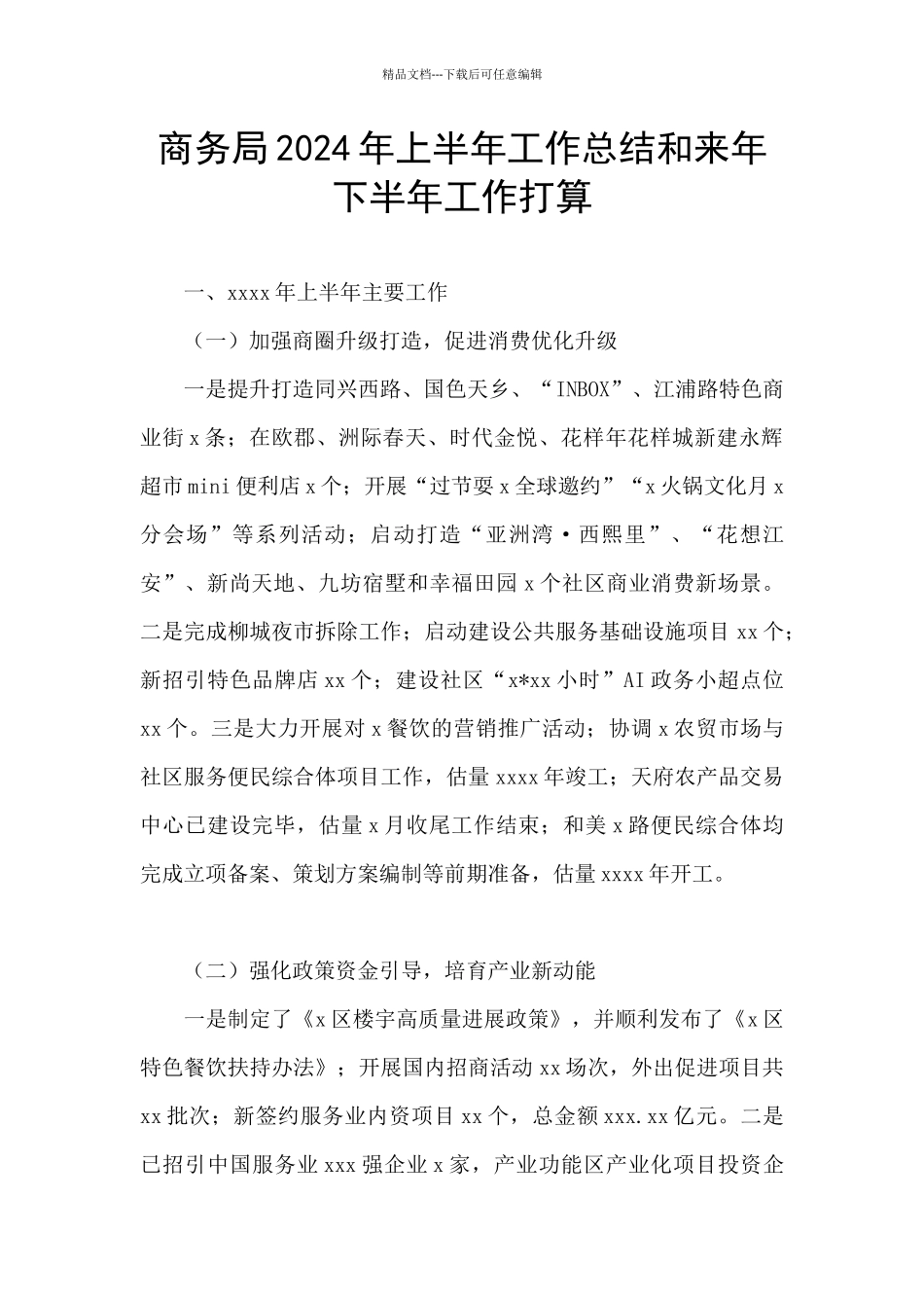 商务局2024年上半年工作总结和来年下半年工作打算_第1页