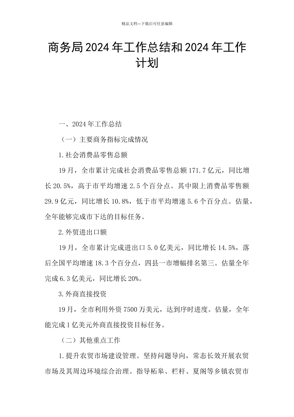 商务局2024年工作总结和2024年工作计划_第1页