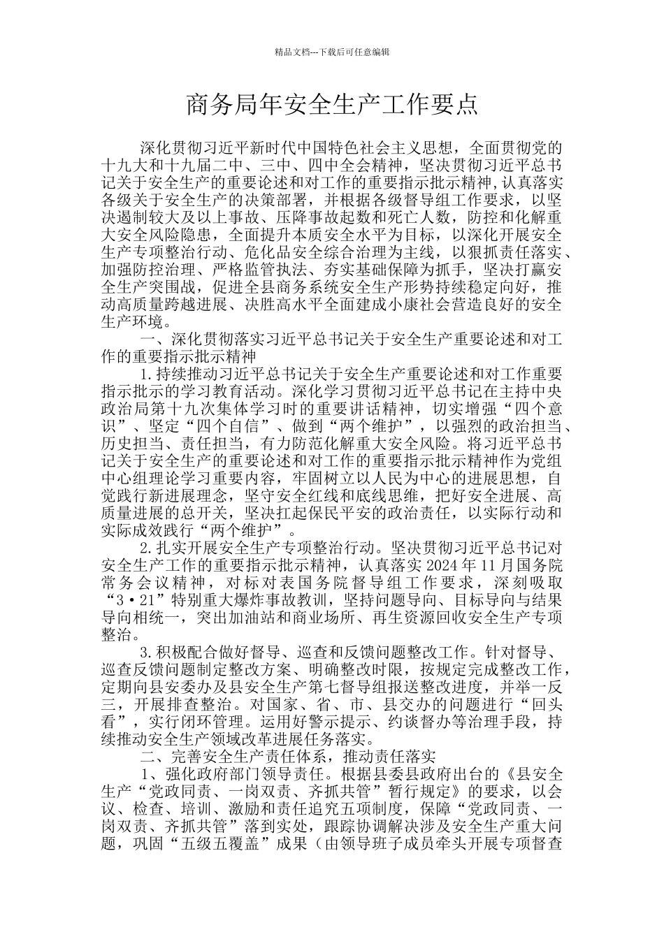 商务局年安全生产工作要点_第1页