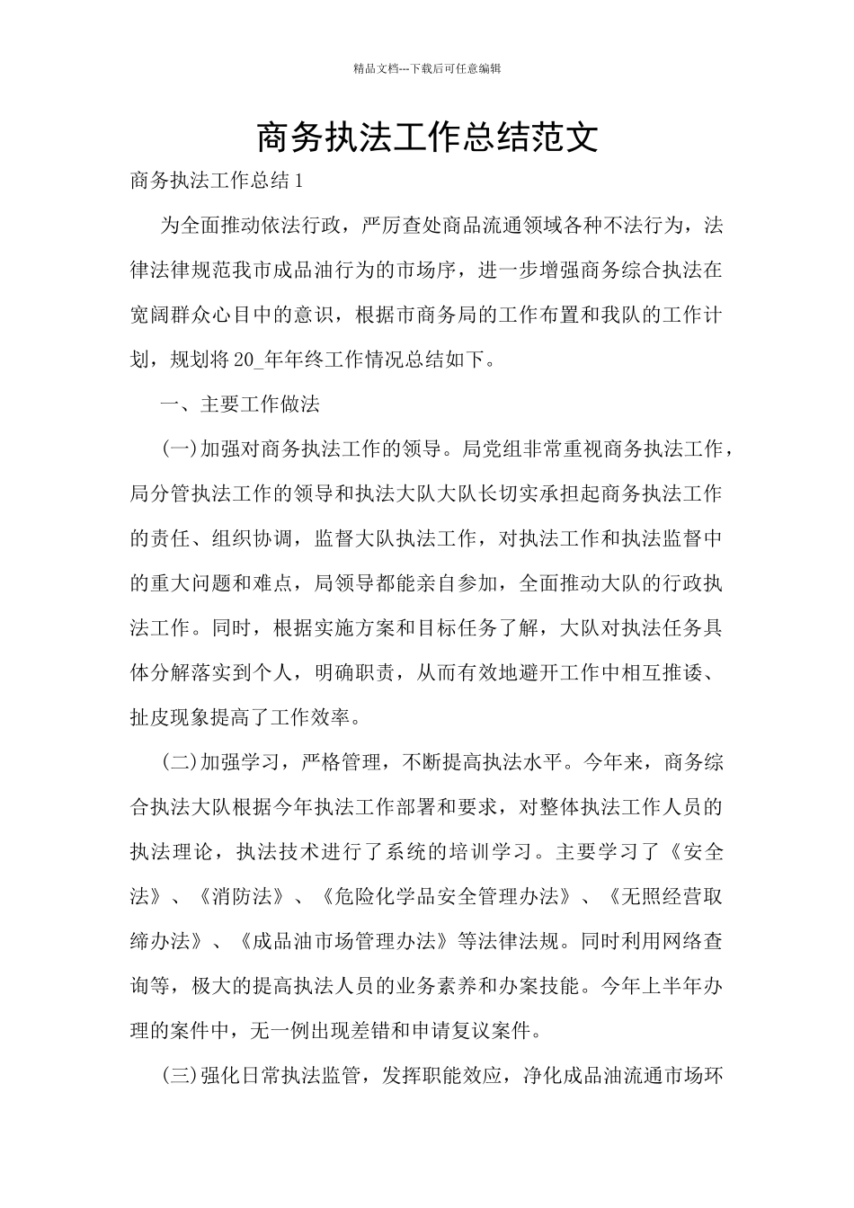 商务执法工作总结范文_第1页