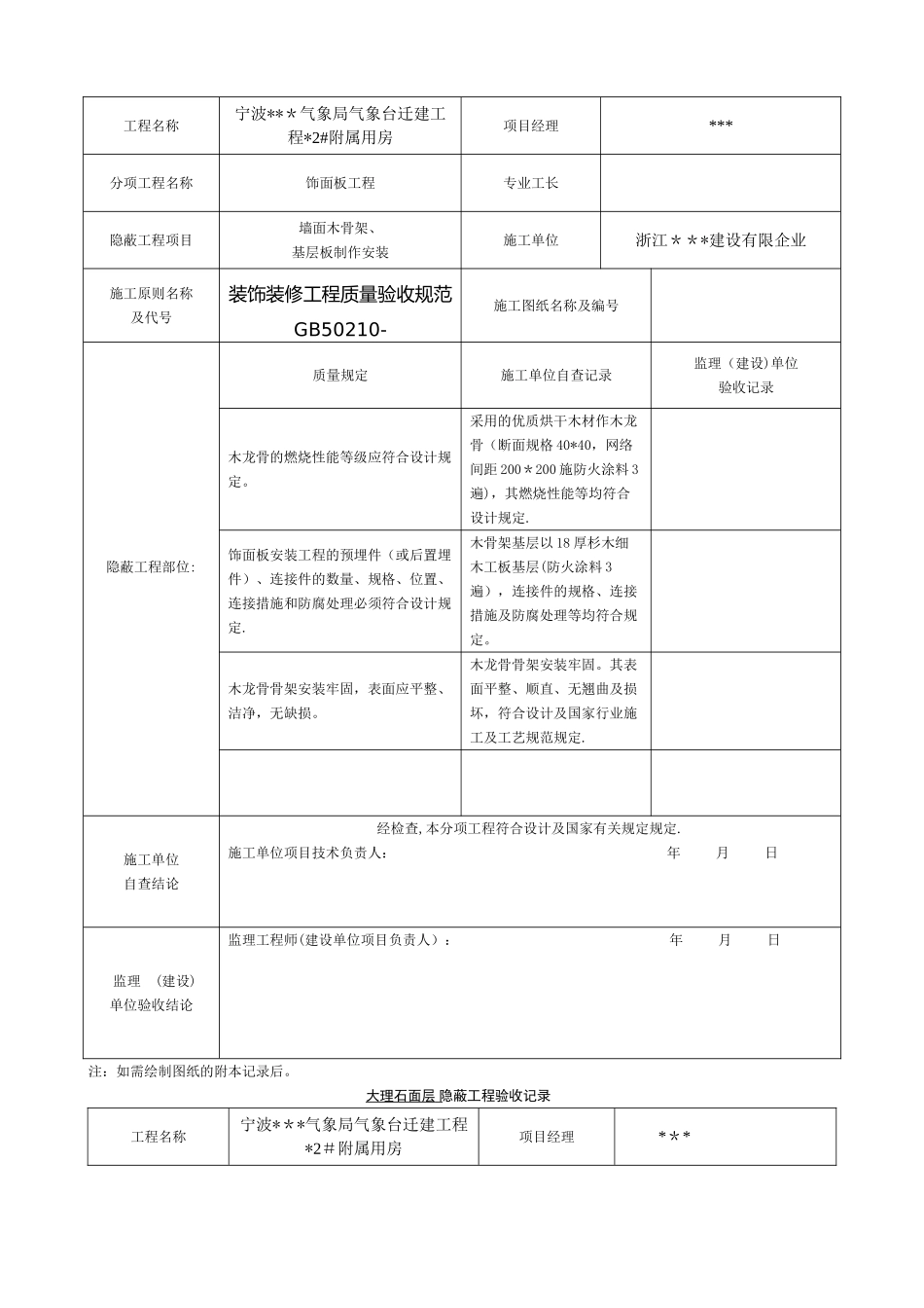 2025年装饰装修隐蔽工程验收记录表全套范例_第2页
