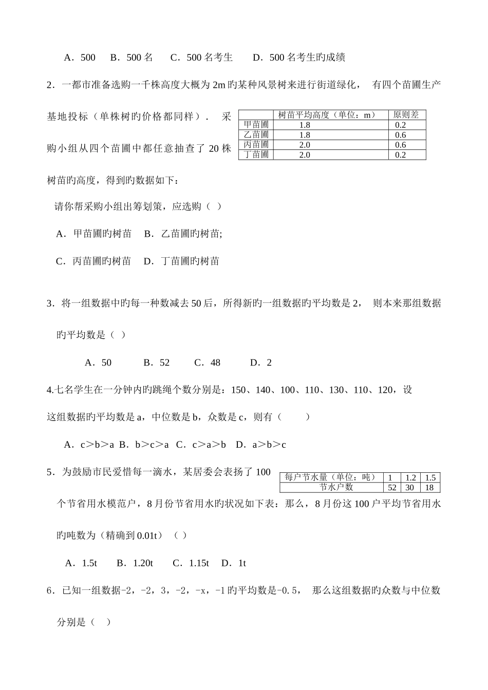 2025年数据的分析知识点与常见题型总结_第3页