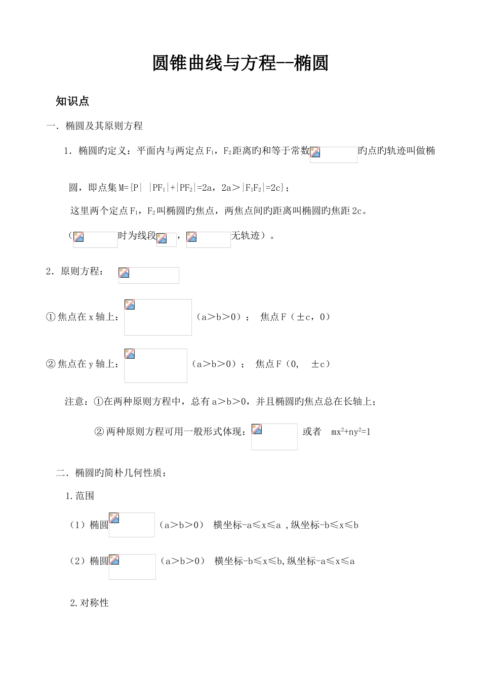 2025年椭圆知识点总结及习题_第1页